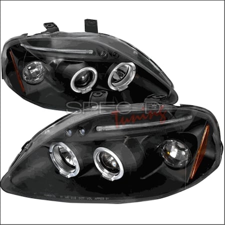 Overtime Halo LED Projector Headlights for 99 to 00 Honda Civic, Black - 10 x 21 x 26 in. OV126209